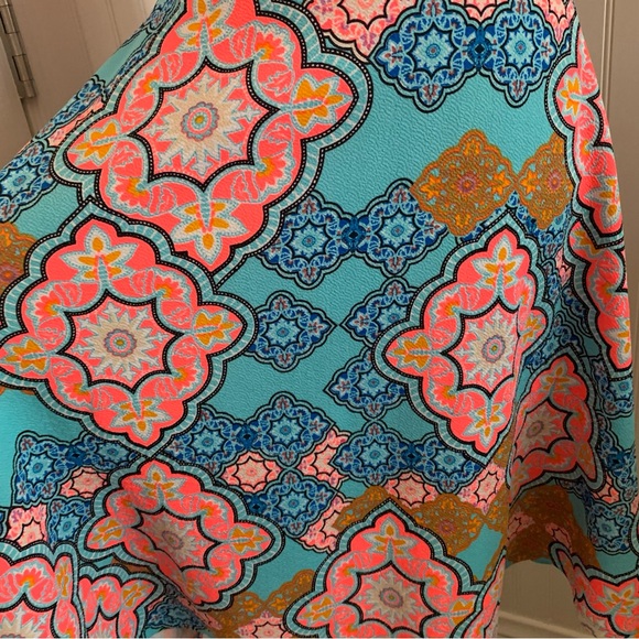 Bright Agnes & Dora A-Line Large Skirt in Turquoise and Pink Boho Design - Picture 2 of 8